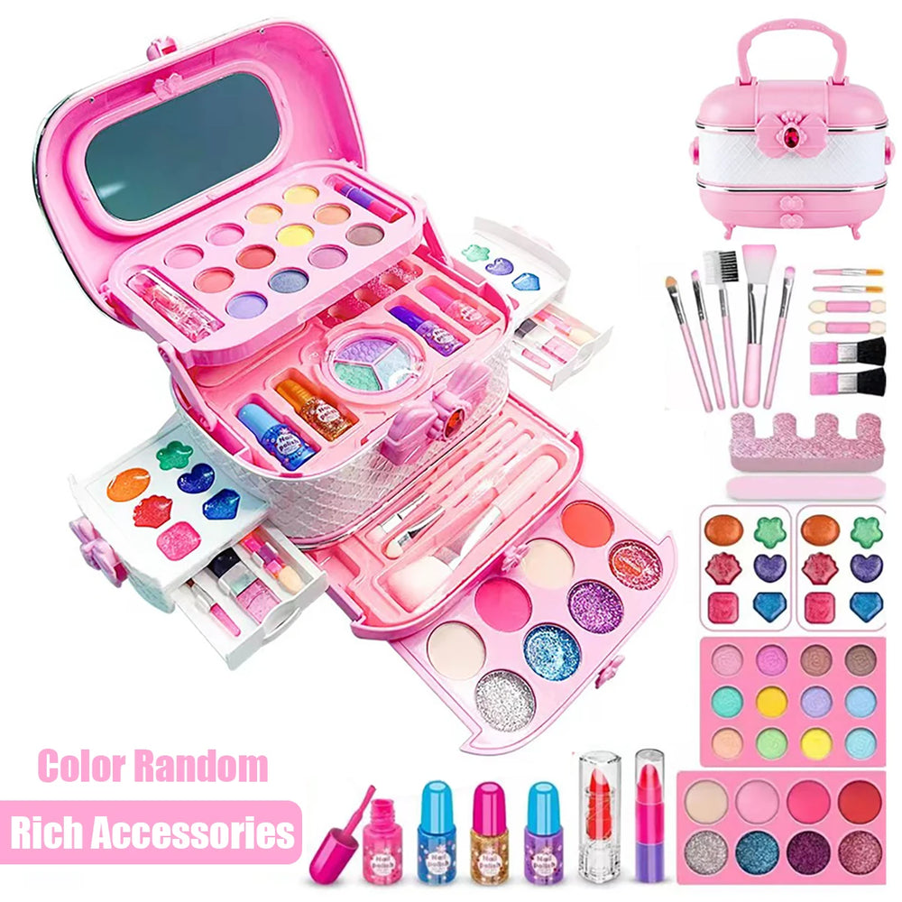 Kids Pretend Play Makeup Kit | Princess Cosmetic Toy Set with Mirror | Braviixx