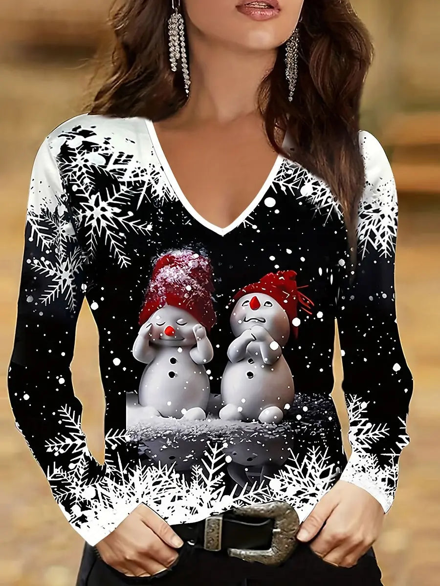 Women's Christmas Graphic Top | Long-Sleeve V-Neck | Braviixx