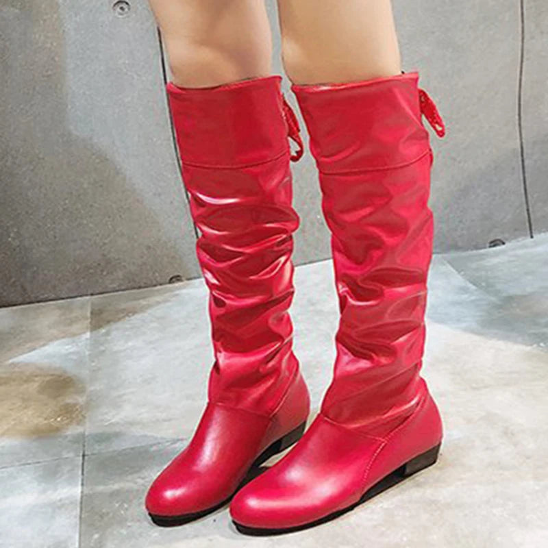 Slouchy Tall Boots | Round Toe & Back Lace Detail | Braviixx