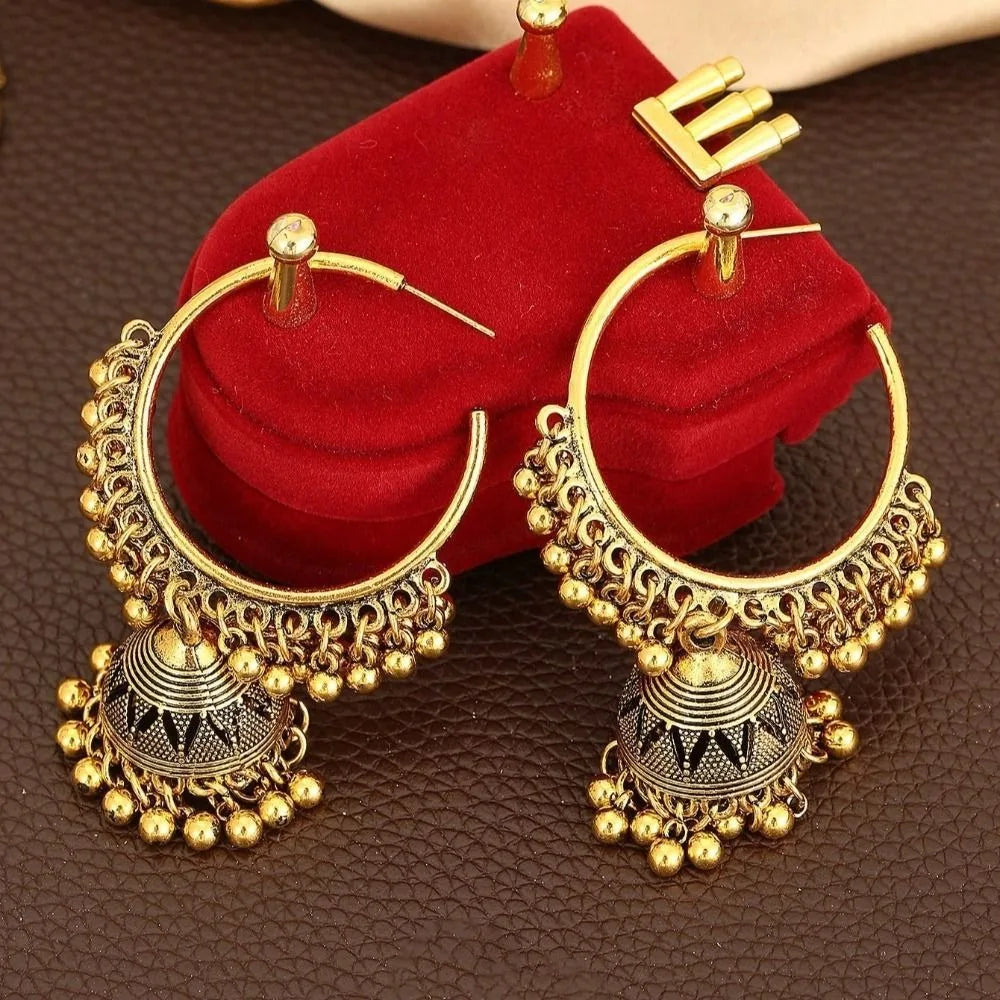 Jhumka Hoop Earrings | Bell & Bead Detail | Braviixx