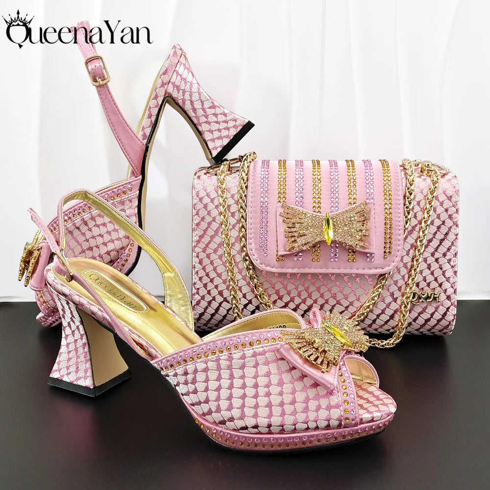 Women's Crystal Rhinestone Peep Toe Pumps | Square Heel Ankle Strap | 8.5cm | 6 Colors | EU 38–43