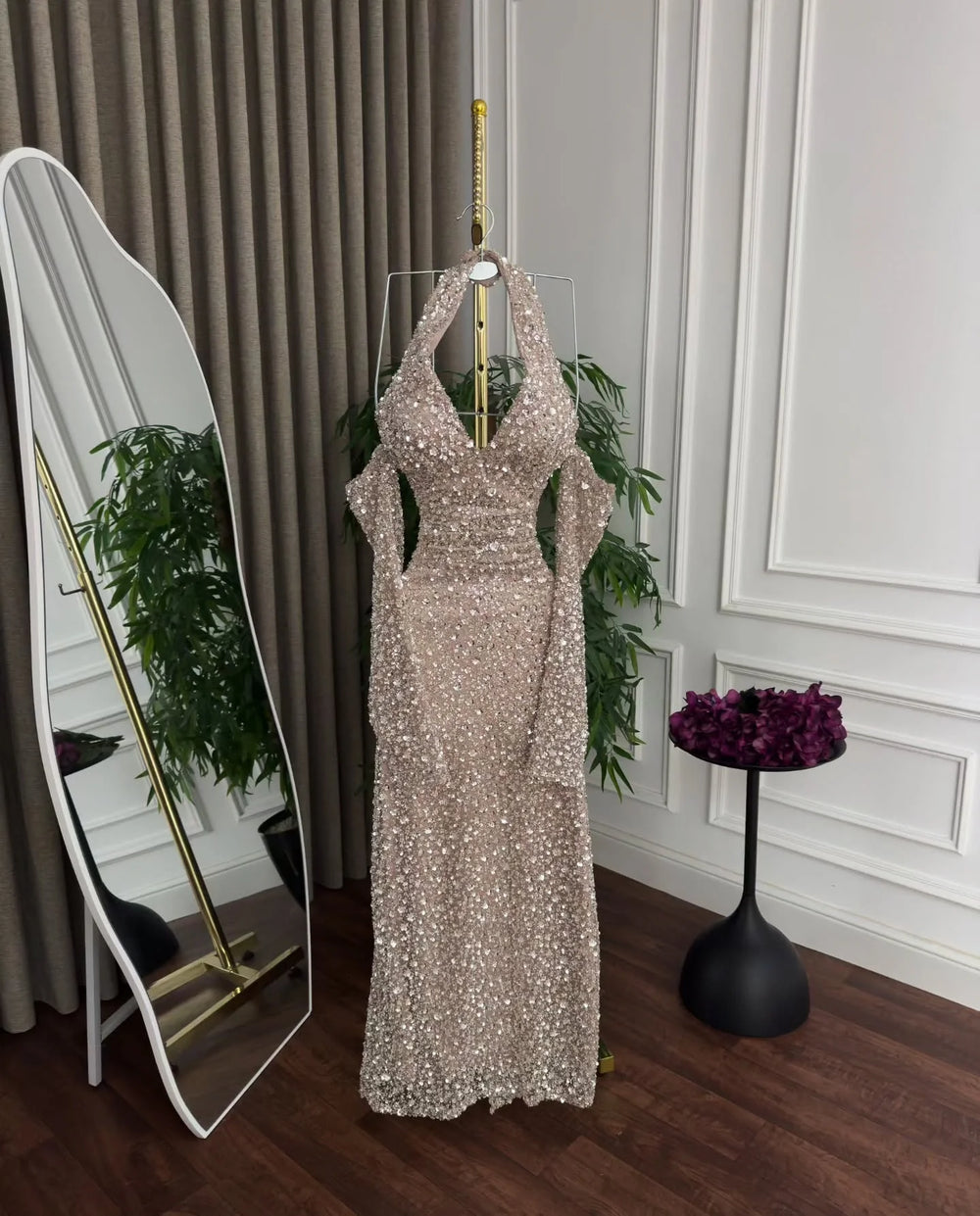 Embellished Halter Mermaid Gown | Draped Arm Detail | Braviixx