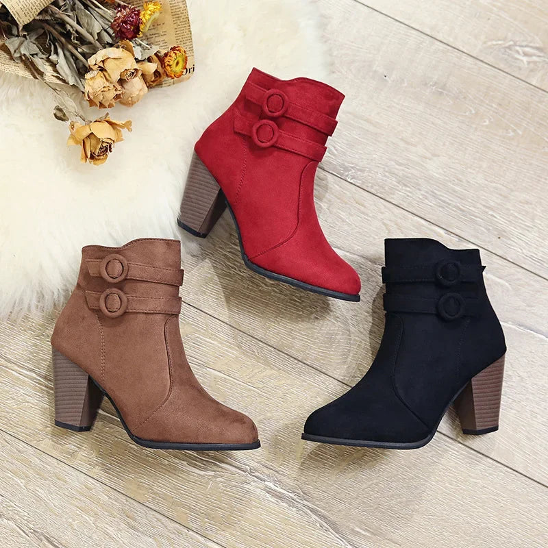 Zip-Up Block-Heel Ankle Boots | Women's | Braviixx