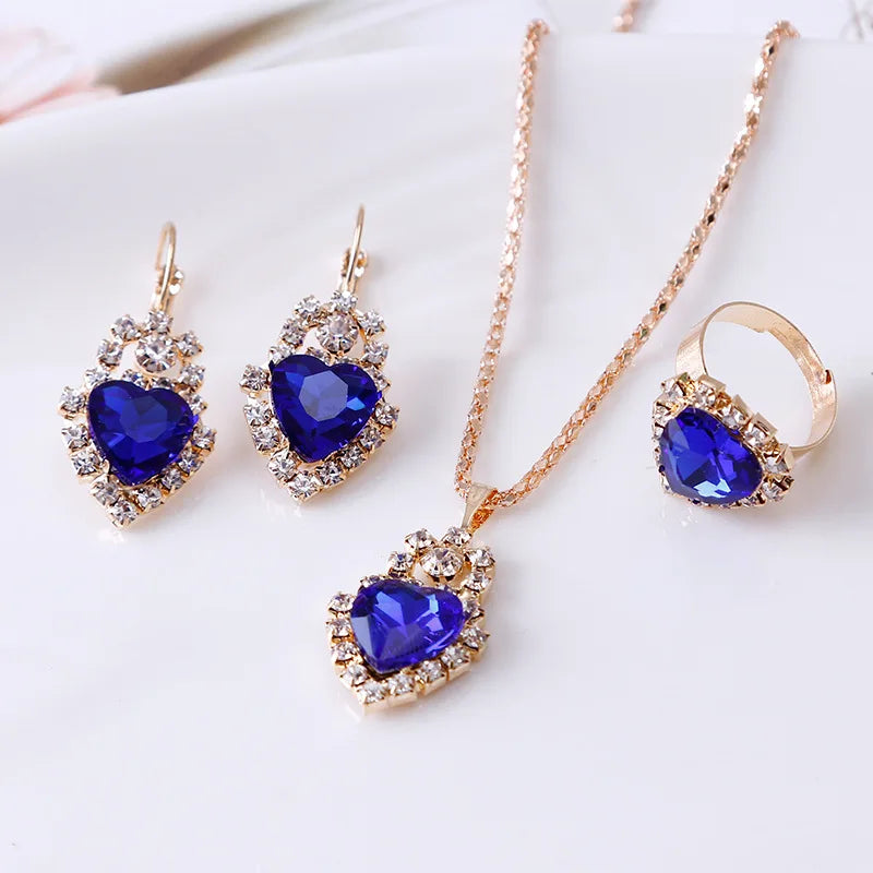 Women's Heart Jewellery Set | Necklace, Earrings & Ring or BJ Accessory | Braviixx