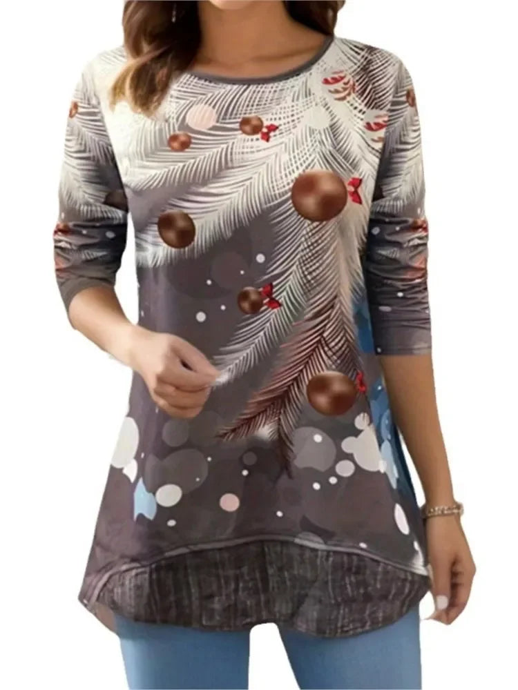Women's Christmas Print Tunic Top | Asymmetric Hem | Braviixx