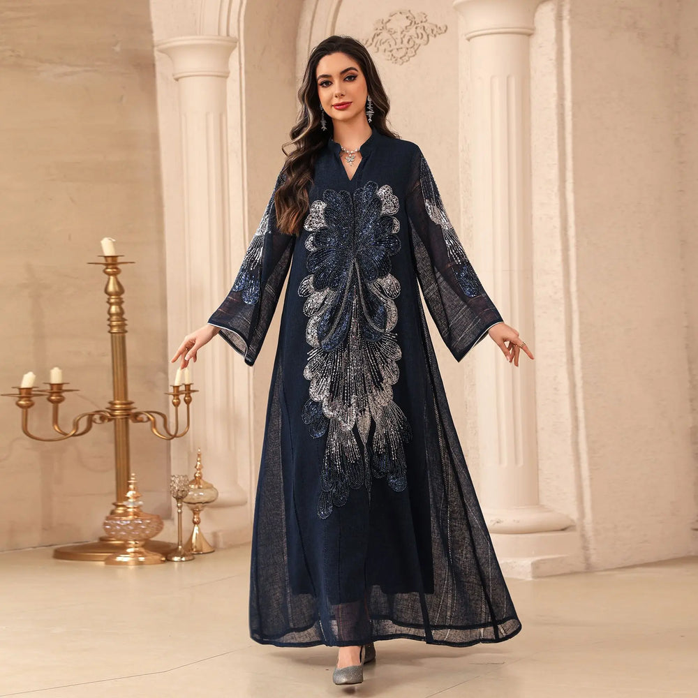 Sequin Embellished Abaya Dress | Long Sleeve Occasion Wear | Braviixx