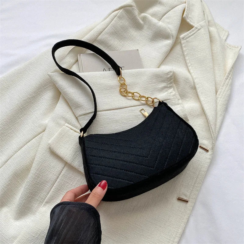 Chevron Felt Mini Shoulder Bag | Gold-Tone Chain Detail | Braviixx