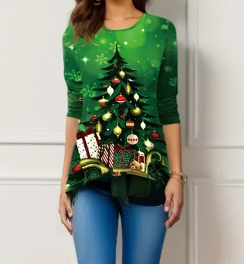 Women's Christmas Print Tunic Top | Asymmetric Hem | Braviixx