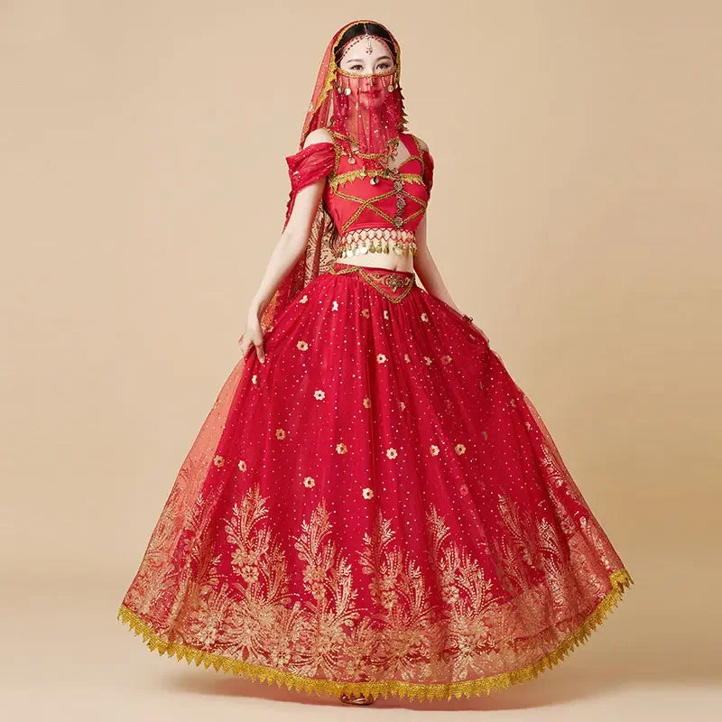 Coin-Trim Belly Dance Costume | Top & Flared Skirt Set | Braviixx