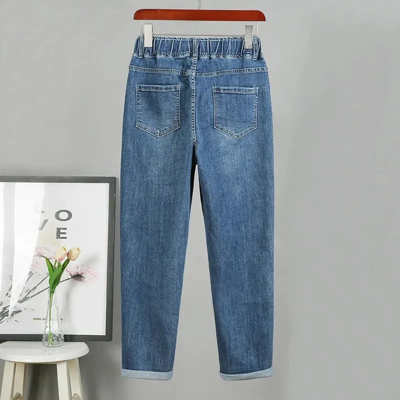 2026 Fashion Spring Autumn Jeans Women's Denim Harem Pants Loose Large-size Elastic-waist Vintage Casual Trousers Female Jeans
