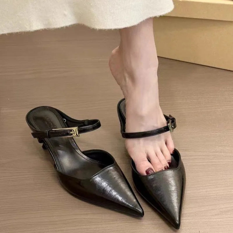 Women's Pointed-Toe Buckle Mules | Slim Heel | Braviixx