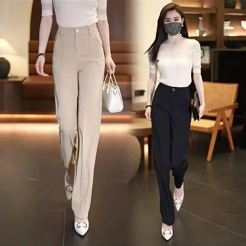 Tailoring Women's Pants Straight Leg Work Trousers for Woman High Waist Office Khaki Clothing Solid Cotton One Size Harajuku 90s