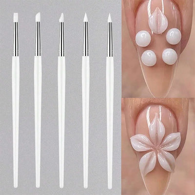 5-Piece Silicone Nail Art Brush Set | Dotting & Gel Design Tools | Braviixx