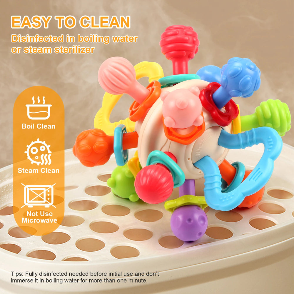 Soft Silicone Baby Rattle Teether Ball | Musical Hand-Grip Toy | 0–6M | Braviixx