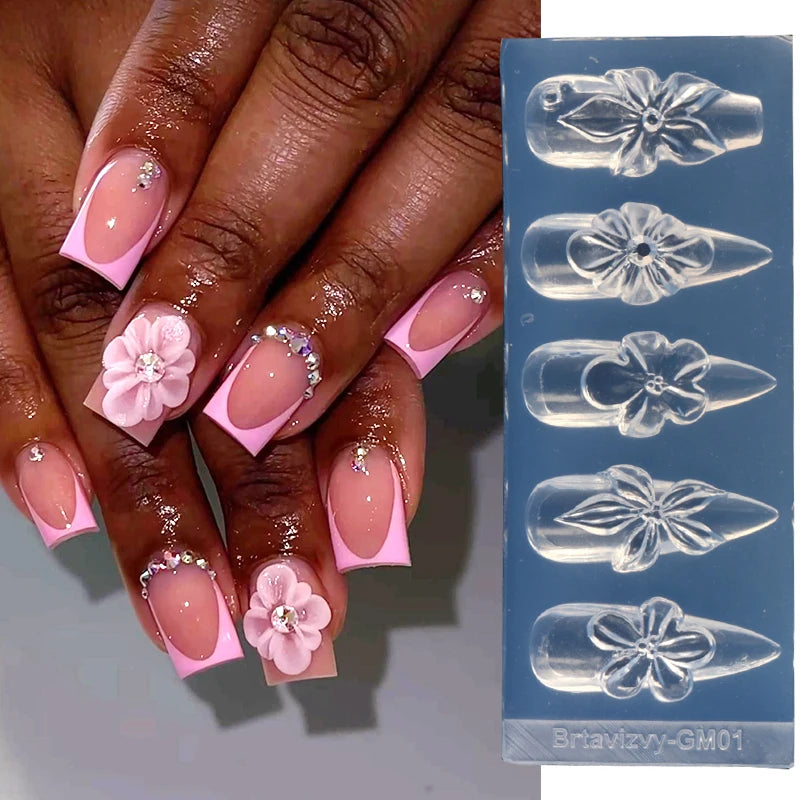 3D Silicone Nail Art Mold | Floral Lily & Hibiscus Template | Braviixx