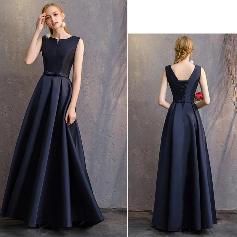 V-Neck Sleeveless Satin Ball Gown | Elegant Formal Bridesmaid & Prom Dress