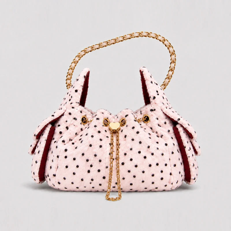 Women's Spotted Faux Fur Bucket Bag | Chain Strap | Braviixx