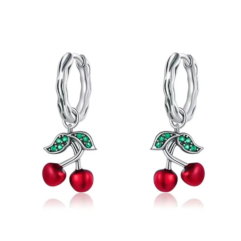 WOSTU 925 Sterling Silver Red Cherry  Drop Dangle Earrings For Women , Wedding Hoops Earrings Women Fine Jewelry GIft