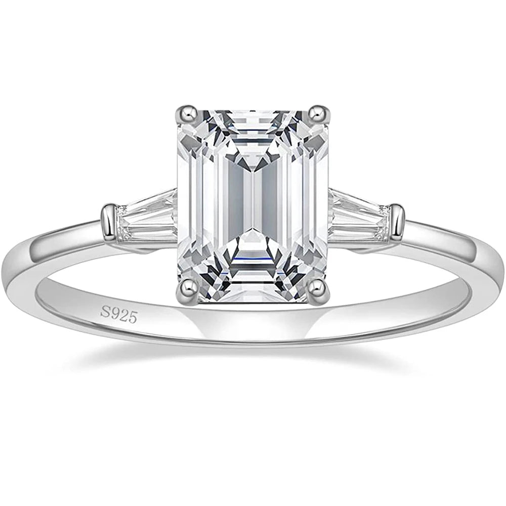 Women's Emerald-Cut Three-Stone Ring | Silver, Gold & Rose Gold Tones | Braviixx
