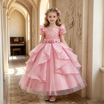 Girls' Sequined Floral Occasion Dress | Ankle-Length Party Gown | Braviixx