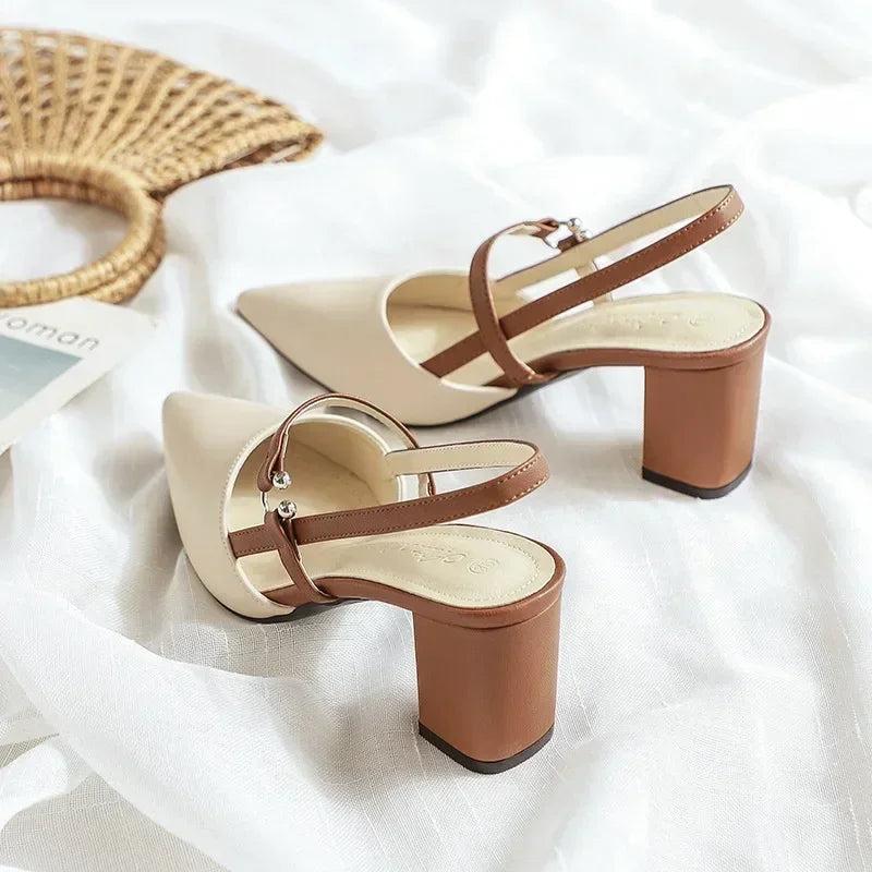 Women's Slingback Pumps | Pointed Toe & Contrast Block Heel | Braviixx