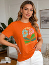 2026 Spring Summer New Women Floral Print T-Shirt Loose O Neck Short Sleeve Casual Tee Tops 7 Colors