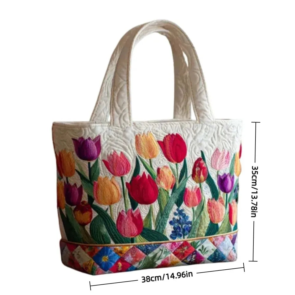 Vintage Printed Canvas Tote Bag | Large Capacity Quilted Handbag for Women