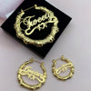 30 -100MM Customize Name Earrings Bamboo Personalized Earrings Custom Name/Logo/Statement Hoops with Heart Under Best Gift Gold