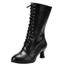 Women's Black Lace-Up Calf Boots | Vintage-Inspired Heel | Braviixx