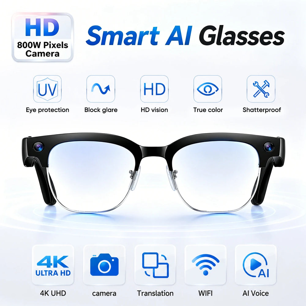AI Smart Glasses with Dual 8MP Camera | AI Translation, Bluetooth Calling, Music & IP67 Waterproof Smart Sunglasses | Braviixx