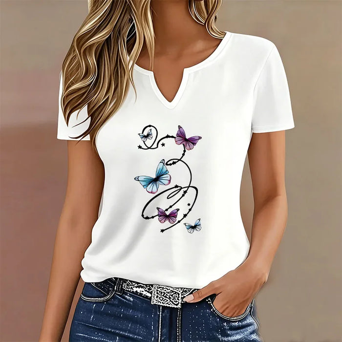 Graphic Colorful Butterfly V-Neck T-Shirt | Short Sleeve Casual Tee | Braviixx