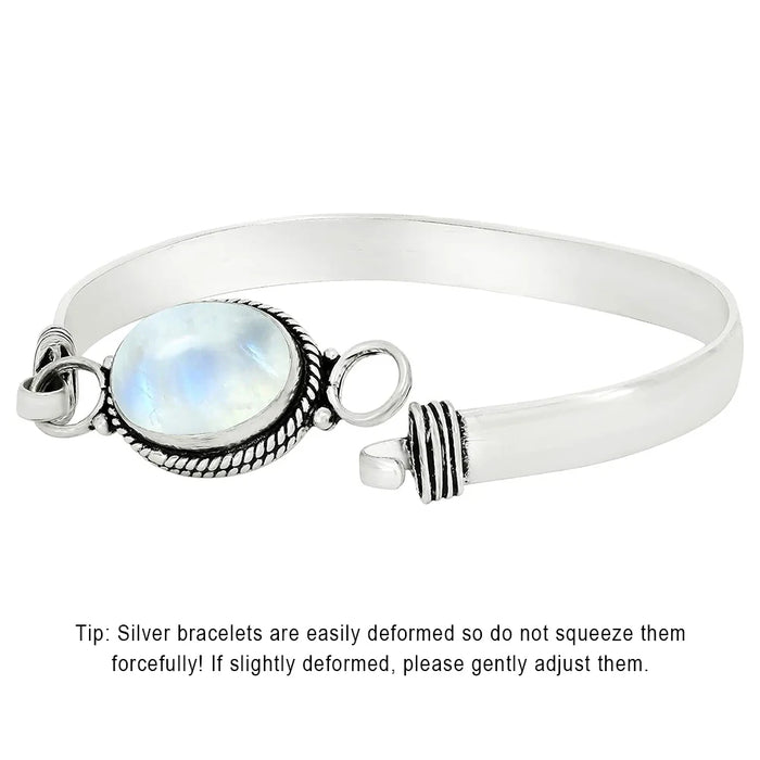 Vintage 925 Silver Natural Oval Moonstone Bangle 7.5 inches Handmade Bangle Fine Jewelry Valentines Gift for Girlfriend Women