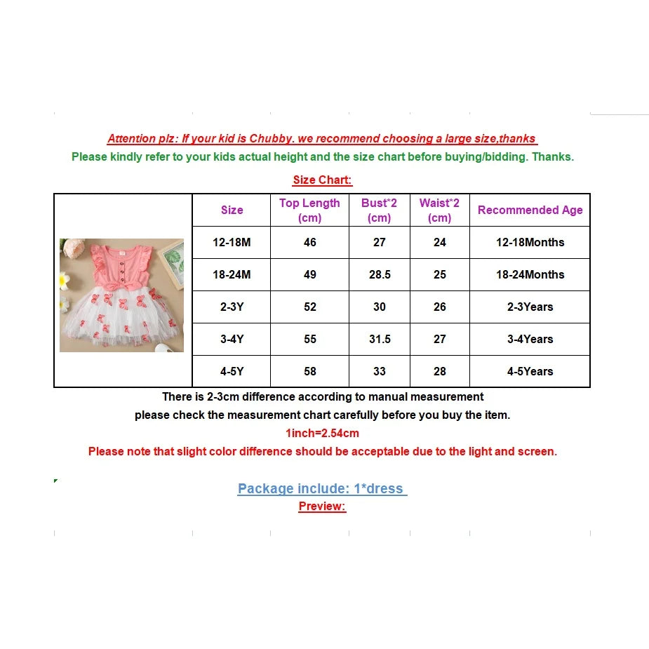 Baby Girls Butterfly Print Tulle Dress | Ruffle Bow Sundress | 12–18M to 4–5Y | Braviixx