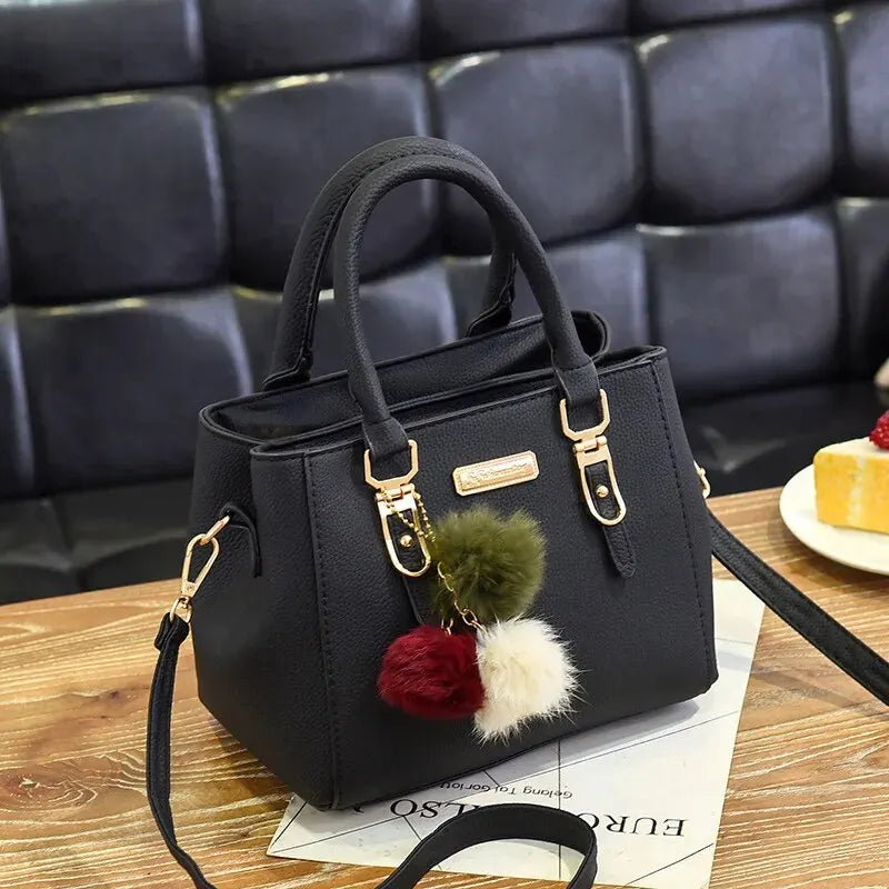Pom-Pom Top Handle Handbag | Crossbody Strap | Braviixx