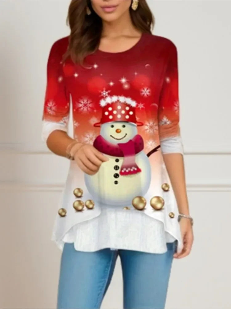 Women's Christmas Print Tunic Top | Asymmetric Hem | Braviixx
