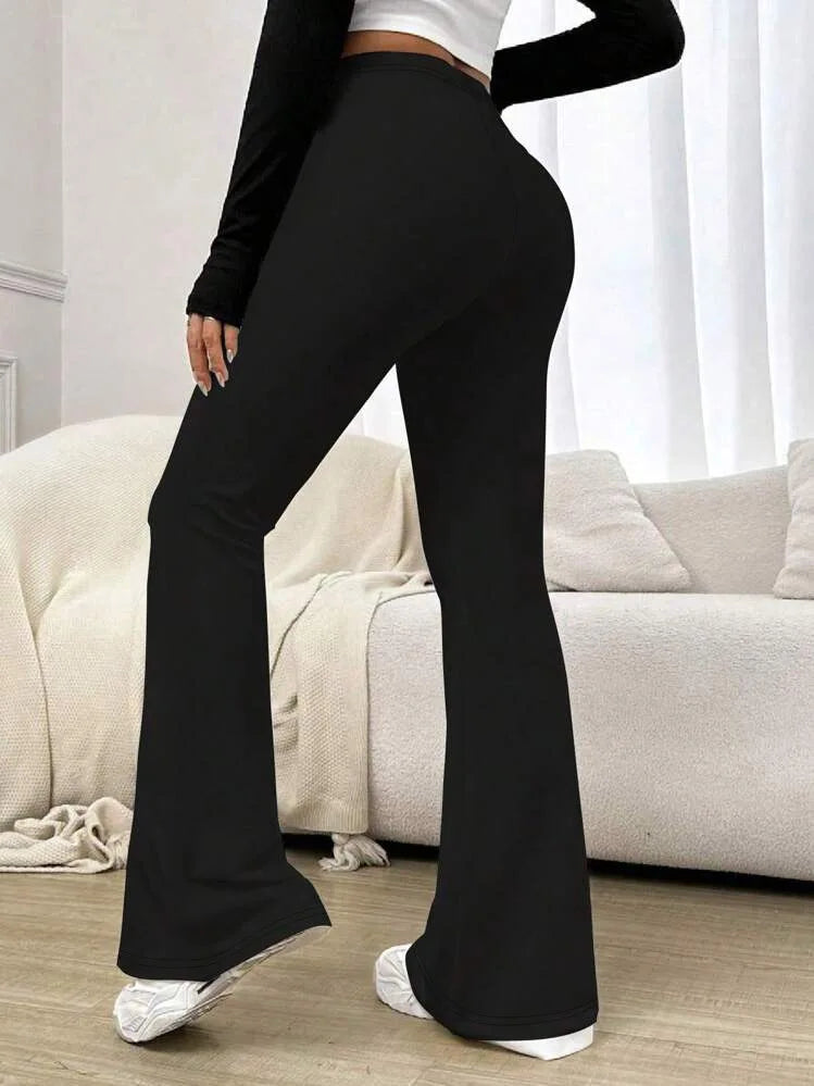5397 Women's High-Waisted Flared Pants - Solid Color High Elasticity Trousers, All-Season Comfort & Machine Washable,