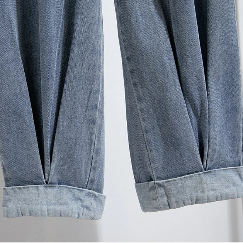 2026 Wide Leg Pants Women's Spring Autumn Retro Waed Denim Workwear Trousers High Waist Casual Versatile Plus Size Pants
