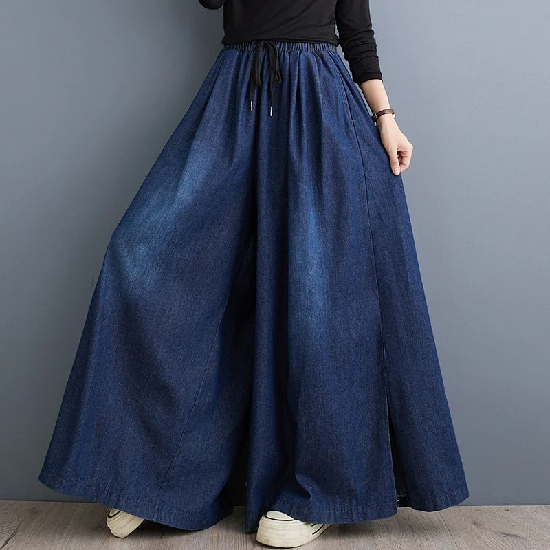 High Waist Wide Leg Denim Jeans Women Casual Artistic Skirt Pants Slimming Loose Wide Leg Pants Spring 2026 New Arrival