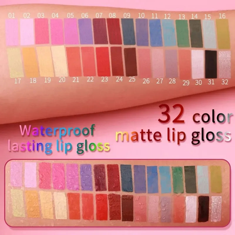 32 Color Lipstick Sexy Matte Long Lasting Lip Gloss Moisturizing Non-stick Cup Party Purple Blue Black Highly Pigments Lip Glaze