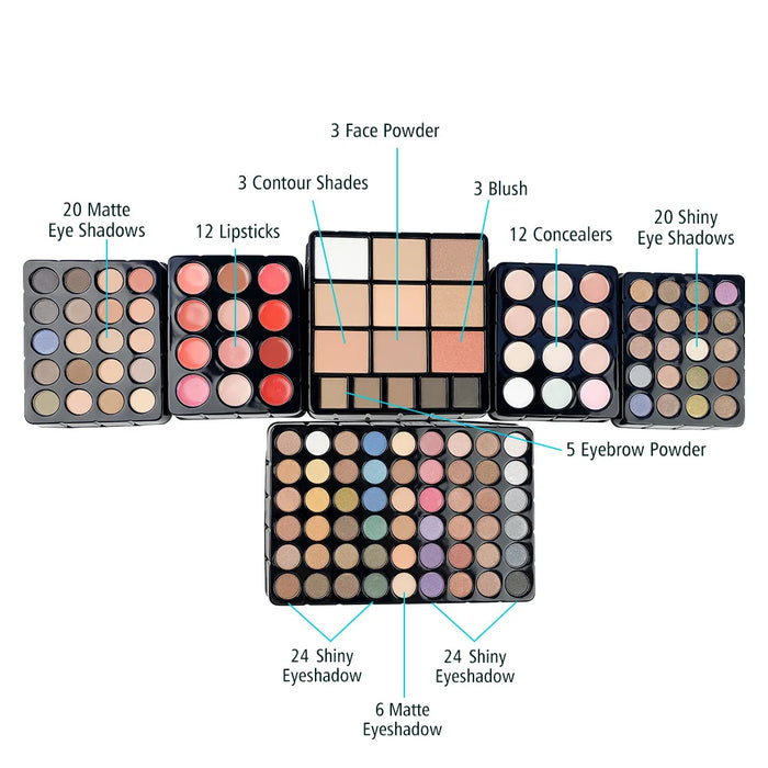 132-Color Makeup Kit | Lipstick, Liner, Powder & Concealer | Braviixx