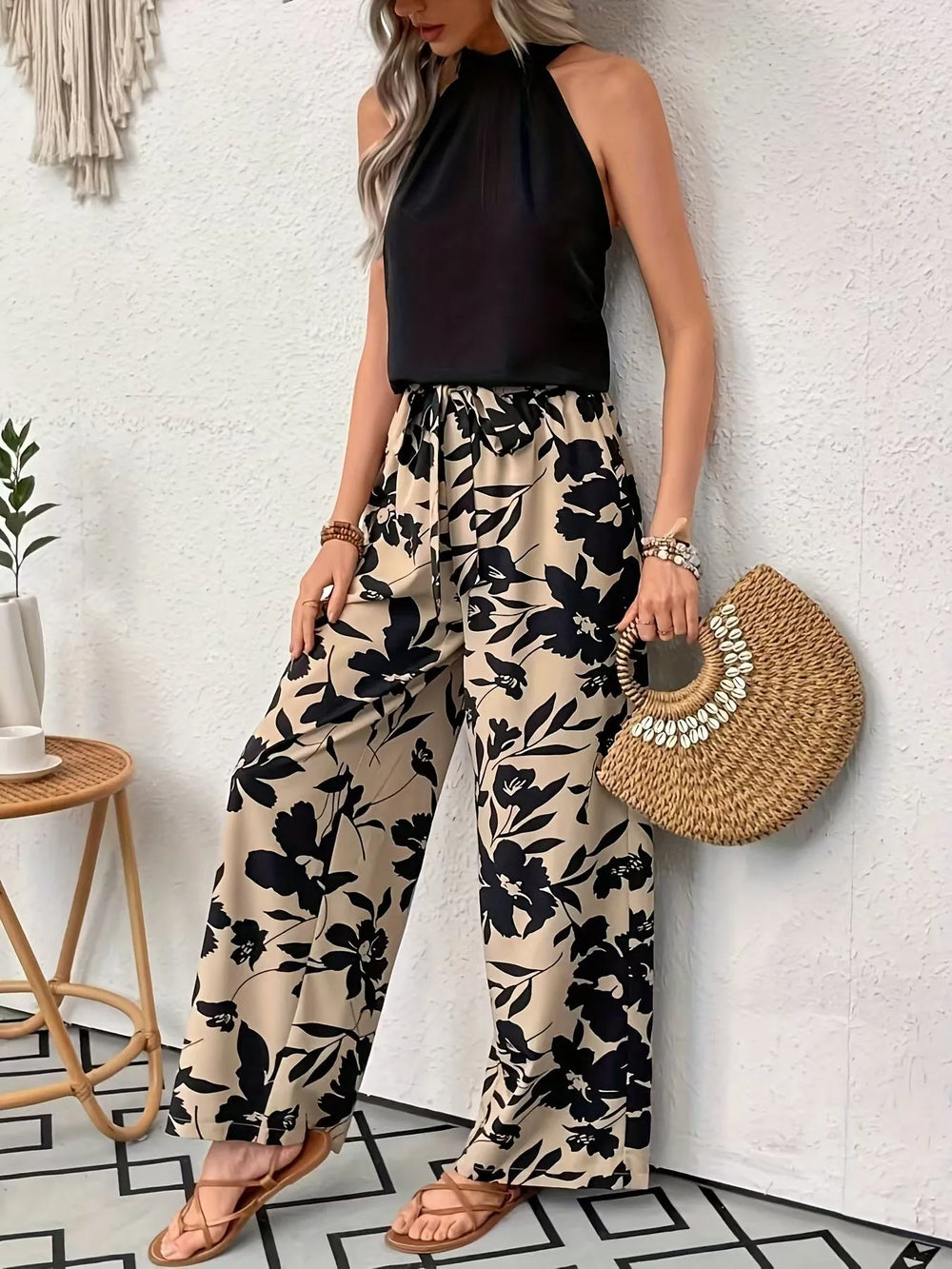 Women's 2026 Printed Wide Leg Pants Casual Elastic Waist Long Trousers Comfortable Fashion Plus Size Women's Clothing