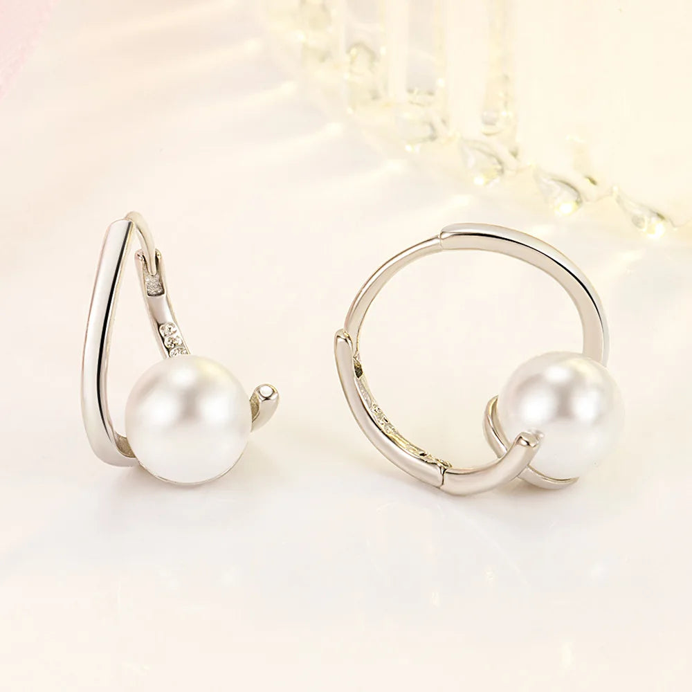 Women's New 925 Sterling Silver Pearl Jewelry Fashion Spiral Hoop Earrings XY0175