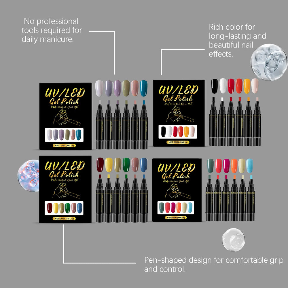 6-Piece Nail Art Drawing Pen Set | 5ml Colour Series | Braviixx