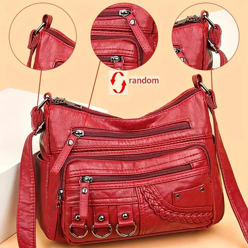 Vintage Multi-Pocket Crossbody Bag | Braided Trim & Ring Details | Braviixx