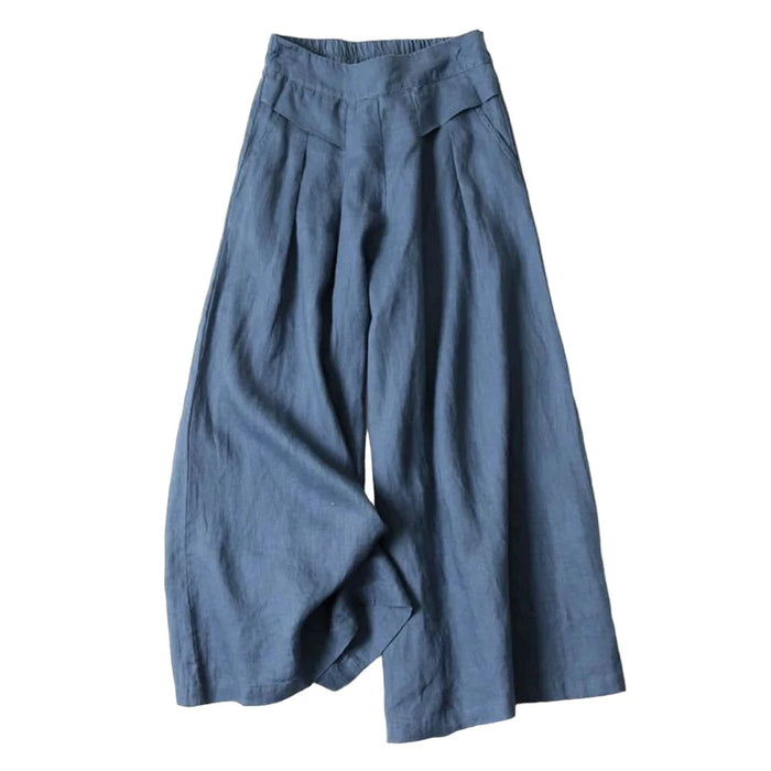 2026 Summer Women's Culottes Cotton Linen Cropped Wide Leg Pants Elastic Waist Casual Palazzo Clean Fit Trousers with Pockets