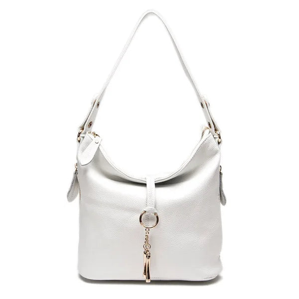 Women's Soft Pebbled PU Leather Hobo Shoulder Bag | Gold Ring & Tassel Charm | Dual Side Zip Pockets | Adjustable Strap | 7 Colours