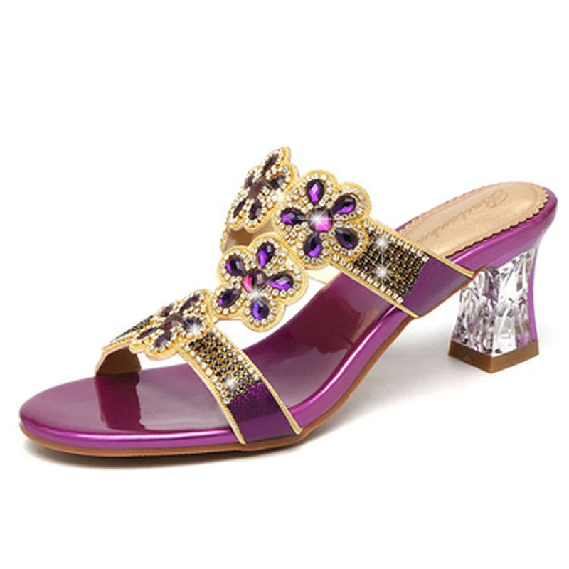 Floral Rhinestone Mules | Two Heel Heights | Braviixx