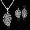 Women's Silver-Tone Leaf Jewellery Set | Openwork Pendant & Drop Earrings | Braviixx