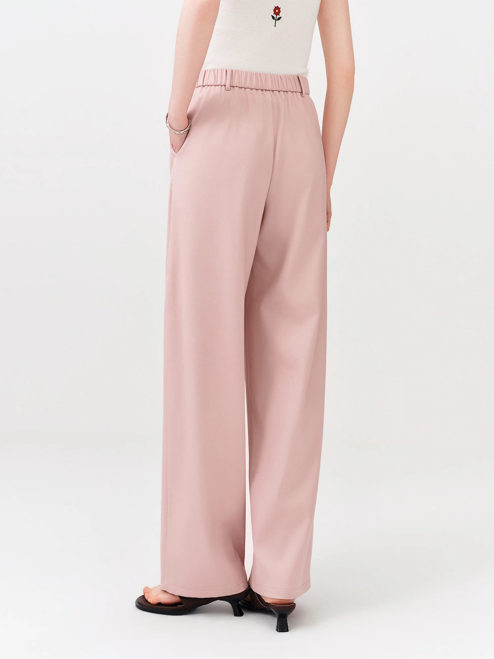 FSLE 2026 Summer Women's High Waist Wide Leg Tailored Trousers Elasticized Back Waist for Office Commute and Daily Wear