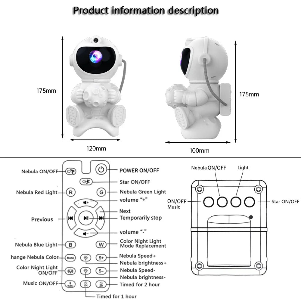 Astronaut Galaxy Projector Night Light, Bluetooth Options | Braviixx